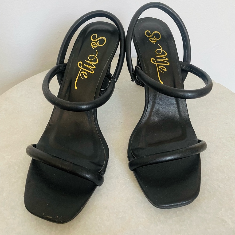 So Me Square Toe Strappy Black Heels